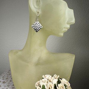 NEW Real Silver Hammered Diamond Shape Dangling Earrings